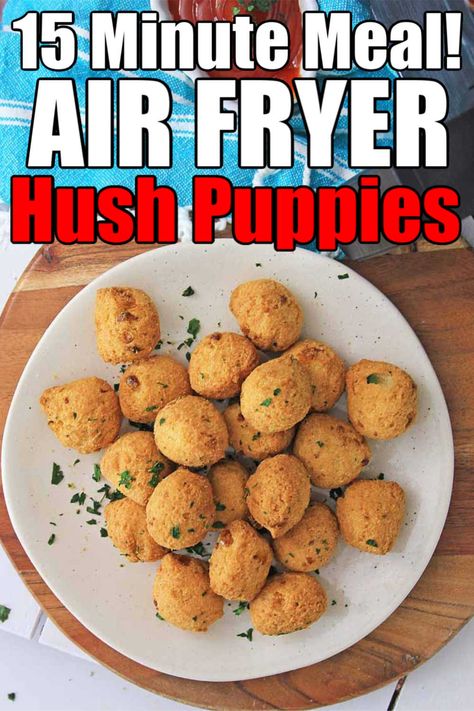 Air Fryer Hush Puppies {10 Minutes} Frozen Hush Puppies In Air Fryer, Hush Puppies Recipe Air Fryer, Air Fryer Hush Puppies Recipe, Hush Puppies Air Fryer, Air Fryer Hush Puppies, Hush Puppies Recipe, Seafood Feast, Corn Meal, Air Fryer Oven Recipes