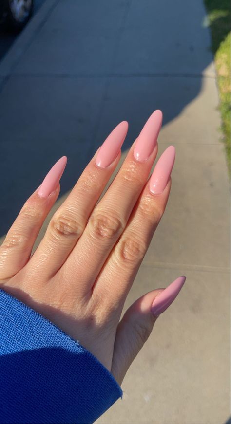 Long Simple Nails Almond, Round Almond Nails Long, Light Pink Almond Nails Long, Xl Almond Acrylic Nails, Long Almond Acrylic Nails Solid Color, Baddie Nails Almond Shape, Simple Long Almond Nails, Long Round Acrylic Nails, Long Almond Nails Pink