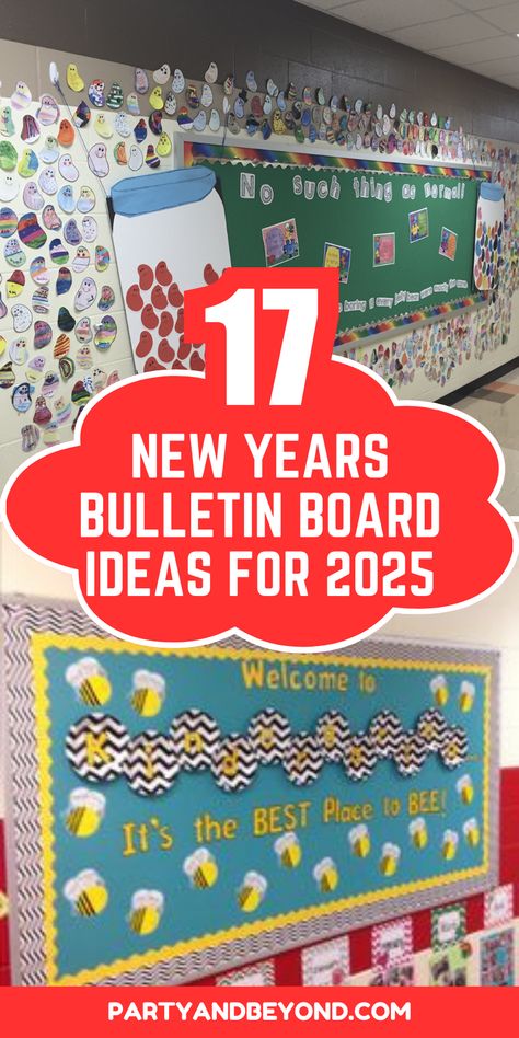 Kick off the new year with these 15 unique New Year’s bulletin board ideas for 2025 that will spark excitement and creativity! Perfect for schools, offices, or community centers, these eye-catching designs will inspire everyone to set goals, reflect on the past year, and get excited about the year ahead. From resolutions to fun facts about the new year, these ideas will make your space lively and motivational. #NewYearBulletinBoard #CreativeDisplays #2025Goals #NewYearInspiration #BulletinBoardIdeas New Year Bulletin Boards 2025, New Year Bulletin Boards For Work, Bulletin Board Ideas For New Year, January Bulletin Board Ideas Middle School, 2025 Bulletin Board Ideas, New Year School Bulletin Boards, January Bulletin Board Ideas For Work, January Board Ideas, New Year Bulletin Board Ideas For School