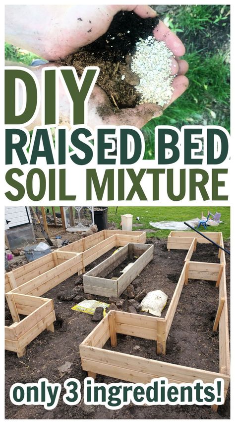 Don't buy the premixed bags of raised garden bed soil. Instead fill your planter boxes with this DIY soil blend that is perfect for vegetable garden soil and healthy plants. Diy Raised Planter Boxes, Garden Bed Soil, Raised Garden Bed Soil, Garden Soil Mix, Vegetable Garden Soil, Cheap Raised Garden Beds, Soil Mixture, Mushroom Compost, Raised Planter Boxes