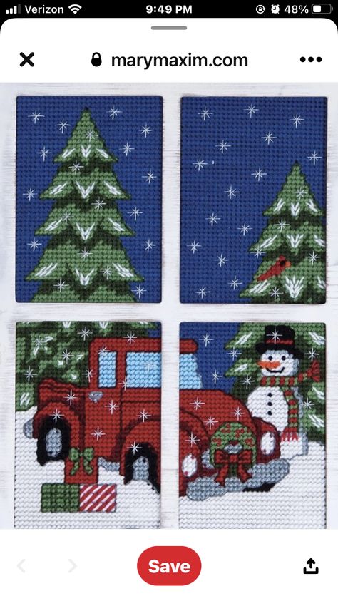 Plastic Canvas Red Truck Pattern, Christmas Truck Plastic Canvas, Plastic Canvas Patterns Trains, Plastic Canvas Christmas Trains Books For Sale, Truck Crafts, Plastic Canvas Christmas Cardinal House - Plastic Canvas + Needlework Patterns, Pc Windows, Vintage Red Truck, Christmas Wall Hangings