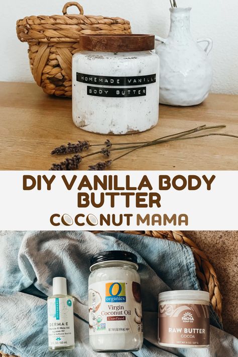 This Homemade Vanilla Body Butter is a fantastic addition to your body care routine, offering amazing hydration with a delicious scent! Vanilla Body Oil Diy, Homemade Lotion With Coconut Oil, Body Dusting Powder, Body Butter Packaging Ideas, Body Mist Diy, Vanilla Body Butter Recipe, Vanilla Bean Lotion, Vanilla Bean Body Butter, Vanilla Diy