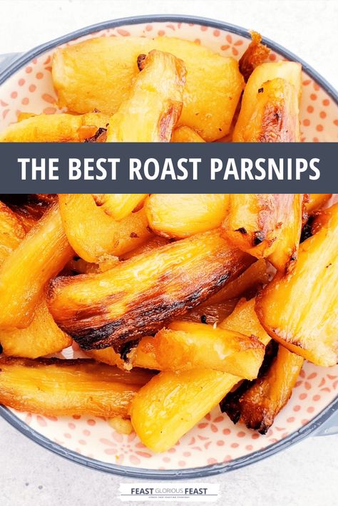 The Best Roast Parsnips are golden and crispy on the outside and juicy and tender inside. No skinny burnt ends, no stringy middles, just pure unadulterated joy. They’re just as tasty on the Christmas table as with any roast dinner or just as a simple weekday side. Chicken And Parsnips, Oven Roasted Parsnips, Roast Parsnips Recipes, Roasted Parsnips Oven, Parsnip Recipes Roasted, Christmas Parsnips, Parsnips Recipe Roasted, How To Roast Parsnips, Parsnip Roasted