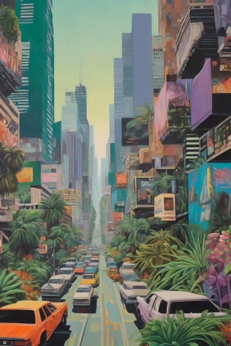 Urban Jungle Art Check more at https://paintlyx.com/urban-jungle-art/ Jungle Village Art, Jungle Drawing, Igcse Art, Linocut Ideas, Bathroom 2024, Solar Punk, Jungle Painting, Jungle Illustration, Minecraft Inspiration