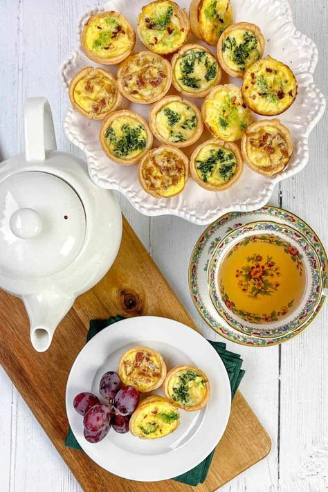 Homemade Mini Quiche is so incredibly easy to make, you'll find yourself skipping the freezer section of your market. Delicious party food, teatime snack (or coffee break too), this recipe shows you how simple it is to make 3 different mini quiche varieties in one mini muffin tin. Gcse Food Tech, Easy Mini Quiche, Tech Presentation, Mini Quiche Recipe, Tea Party Sandwiches Recipes, Kentucky Derby Recipes, Mini Recipes, Ready Made Pie Crust, Derby Recipe