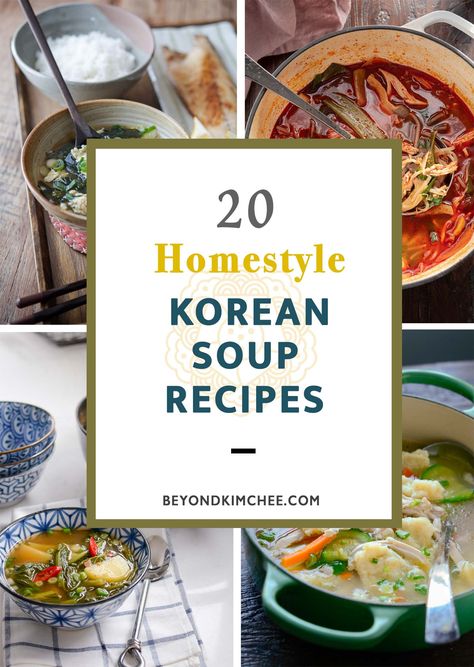 20 Homestyle Korean Soup Recipes - Beyond Kimchee Kimchee Soup, Seaweed Soup Recipe, Korean Chicken Soup, Bean Sprout Soup, Korean Soup Recipes, Korean Rice Cake Soup, Soup Recipes Easy, Oyster Soup, Spicy Korean Chicken