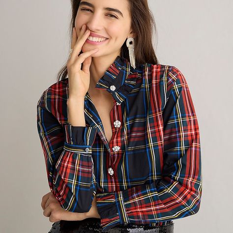 Tartan Shirt Outfit, Stewart Plaid, Plaid Shirt Outfits, Preppy Tops, Holiday Outfits Women, Tartan Shirt, Black Watch Tartan, Stewart Tartan, Tartan Christmas