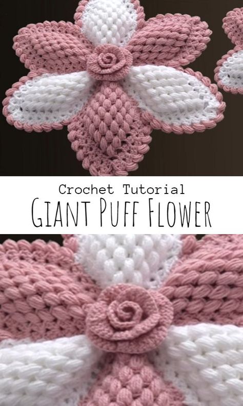 Crochet Giant Puff Flower Giant Crochet Flowers Free Pattern, Crochet Flower Pillow Pattern Free, Large Crochet Flower Pattern Free, Big Flower Crochet, Crochet Leaf Pillow Pattern, Crochet Large Flower, Puffy Flower Crochet, Crochet Giant Flower, Flower Pillow Crochet