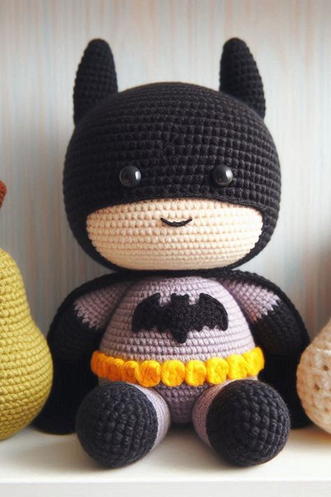 Superhero Crochet Patterns Free, Batman Amigurumi Free Pattern, Crochet Batman Free Pattern, Batman Crochet Pattern Free, Batman Crochet Pattern, Crochet Superhero, Batman Free, Batman Amigurumi, Crochet Batman