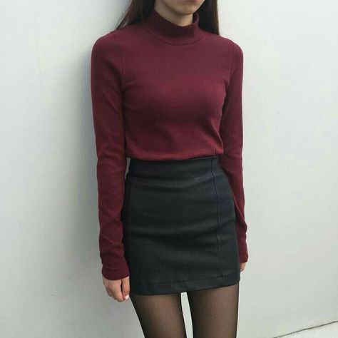 ca460332316d6da84b08b9bcf39b687bdesc53429214ri Mia 3, Maroon Sweater, Korean Fashion Trends, Black Stockings, Pinterest Fashion, Diy Dress, Fashion Korean, 가을 패션, Sweater Women