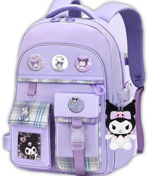 Kuromi Bag School, Kawaii Backpack Aesthetic, Kuromi School Supplies, Mochila Aesthetic, Kawaii School Bag, Aesthetic Season, Kuromi Bag, Kuromi Things, Kuromi Backpack