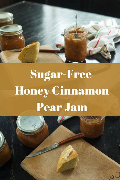 Pear Jam Recipe, pear jam no pectin, pear jam recipe simple, jam recipes homemade, jam recipes easy, Honey Pear Jam, Pear Jam Recipe, Homemade Jam Recipes, Sugar Free Jam Recipes, Pear Preserves, Sugar Free Honey, Freezing Food, Sugar Free Jam, Pear Jam