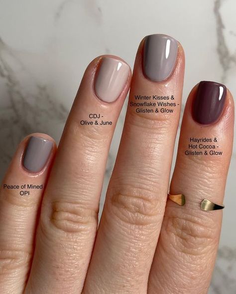 New Years Nails Solid Color, Taupe Colored Nails, Very Short Nails Winter, Taupe Opi Nail Polish, Opi Fall Colors Dip, Taupe Short Nails, Fall Nails 2023 Opi Gel, Short Polished Nails, Winter Color Nail Polish