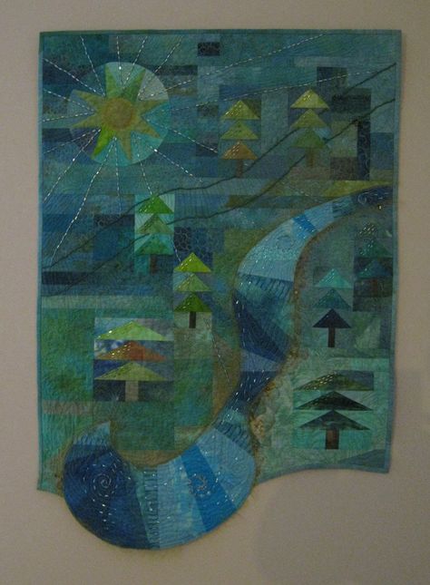 Fantasy Neighborhood, River Quilt, Storm Drain, River Style, Quilted Projects, Landscape Quilt, Sax Dress, Quilting Frames, Landscape Quilts