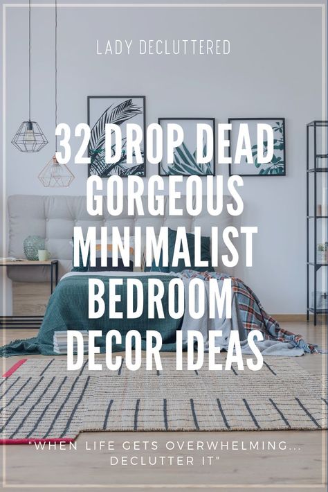 It is time to remove the mismatched clunky furniture and the piles of clean laundry to be put away and simplify your life by creating our very own minimalist bedroom. #ladydecluttered#minimalistbedroom#bedroomideas#minimalisthomedecor#declutteryourbedroom#bedroomorganization Minimalist Bedroom Ideas For Small Rooms Gray, Master Bedrooms Decor Cozy Minimalist, Master Bedrooms Decor Clean, Home Decor Ideas Bedroom Minimalist, Minimalist Master Room Design, Master Room Minimalist Bedroom Ideas, Master Bedrooms Decor Minimal, Cozy Minimal Bedroom Ideas, Minimalist Home Decor Bedroom