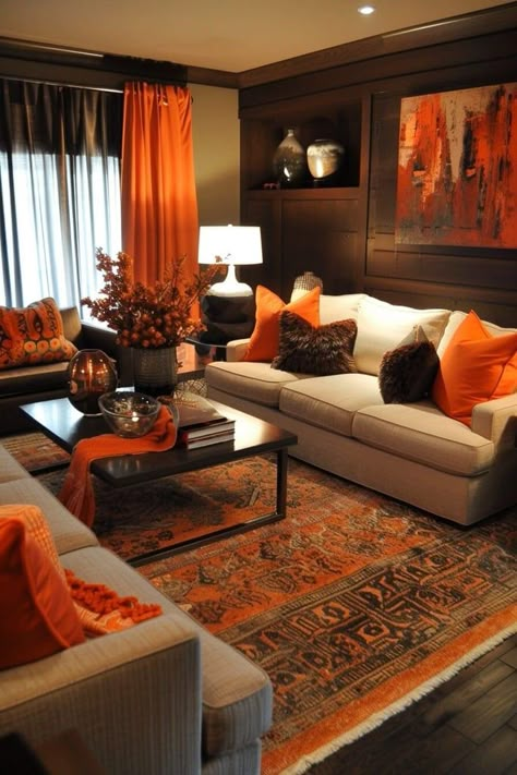 Copper Room Ideas, Red And Tan Living Room Decor, Red Brown Living Room Ideas, Living Room Apt Ideas, Chocolate Sofa Living Room Ideas Decor, Home Color Ideas Living Room, Shades Of Brown Living Room Ideas, Basic Living Room Decor, Living Room Inspo Brown Couch