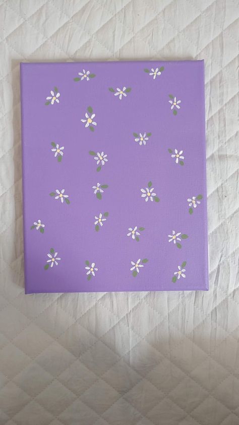 Small White Flowers Painting, Easy White Flower Painting, Simple Painted Canvas, How To Paint Purple Flowers, Things To Paint On Canvas Flowers, Simple Canvas Paintings Flowers, Purple And White Painting, Cute Painting Ideas Aesthetic Flowers, Easy Small Flower Painting