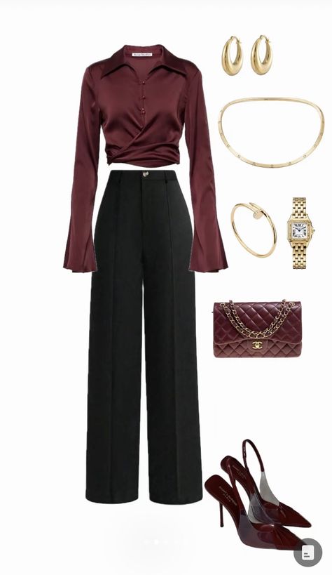 Maroon Business Outfit, Casual Formal Party Outfit, Burgundy Business Outfit, Vip Outfit Style, Red And Black Business Outfit, Red Maroon Outfit, Saleswoman Outfit, Outfits With Silk Skirt, Barnes And Noble Outfit