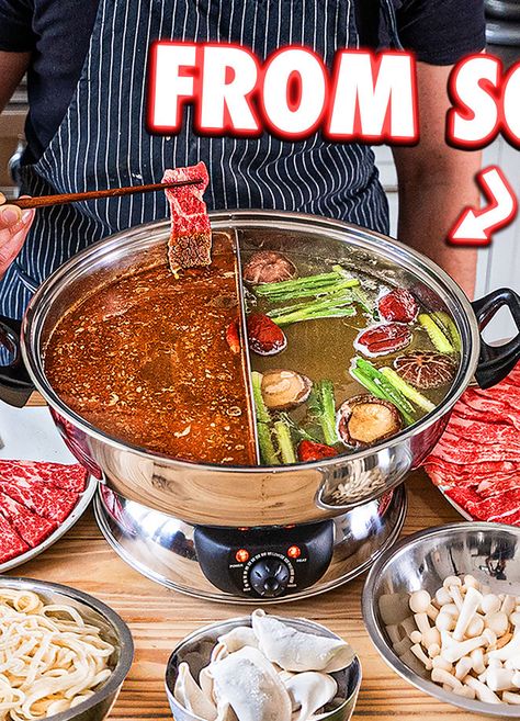 Making Authentic Hot Pot at Home (2 Ways) Diy Hot Pot At Home, Hot Pot Meat, Hot Pot Soup Base Recipe, Hotpot At Home, Asian Hot Pot Recipe, Hot Pot At Home, Soup Base Recipe, Family Meal Recipes, Black Bean Paste