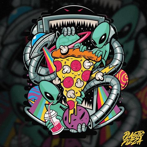 Trippy Pizza Art, Pizza Planeta, Wallpaper Background Design, Pizza Logo, Pizza Art, Arte Alien, Pizza Box, Pizza Boxes, Pizza Lovers