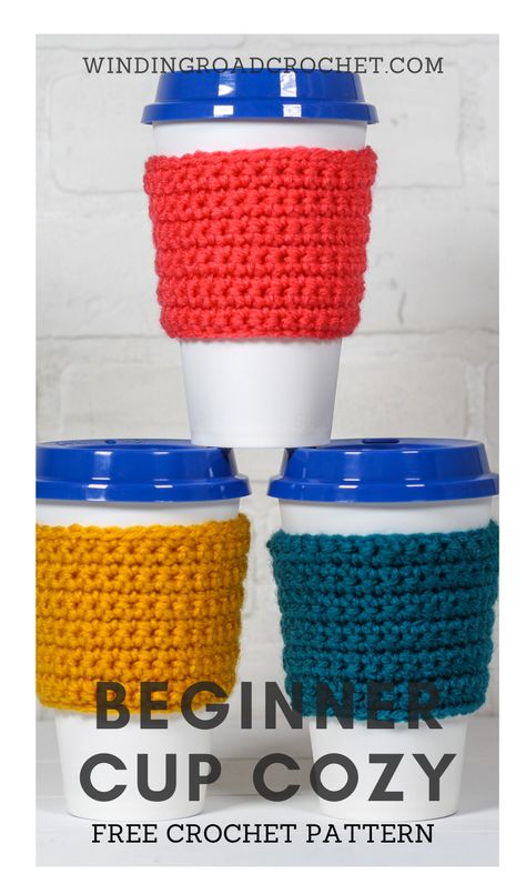 Quick and easy free crochet pattern and video tutorial for a beginner friendly crochet cup sleeve. Pattern by Lindsey at Winding Road Crochet. Crochet Coffee Cup, Cup Cozy Crochet Pattern, Coffee Cozy Pattern, Mug Cover, Cup Cozy Pattern, Crochet Mug, Kitchen Crochet, Crochet Mug Cozy, Coffee Cozies