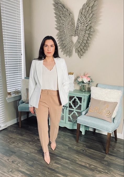 Hey Gals! Worry-Free Wednesday is coming along great can’t go wrong with this fabulous outfit. What you think? Express Tan Trousers, Cream Cami WHBM White Blazer, Nude Pumps 💕💕💕💕💕💕💕💕💕💕💕 . . . #express #trousers #redbottoms #whiteblazer #wardrobecapsule #fashionstyle #businesslife #empoweringwomen #classicoutfit #fashionmodel #fashionlover Cream Pumps Outfit, Pumps Outfit, Cream Pumps, Tan Trousers, Trousers White, Classy Work Outfits, Nude Pumps, Skincare Makeup, Red Bottoms