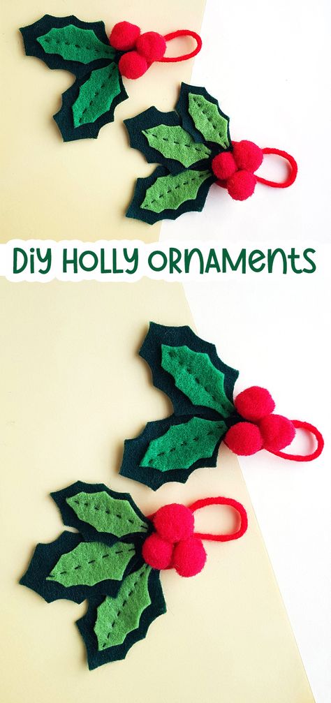 Felt Holly Ornament, Crafts For 2023, Felt Holly, Holly Ornament, Diy Felt Christmas, Red Pom Poms, Diy Felt Christmas Ornaments, Christmas Crafts Gifts, Winter Window