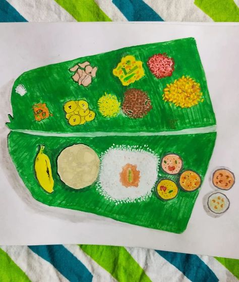 Kerala Sadya food painting Onam Festival Kerala, Barcode Tattoo, Onam Festival, School Board Decoration, Happy Onam, Kids Dress Wear, Board Decoration, Pencil Sketches, School Board