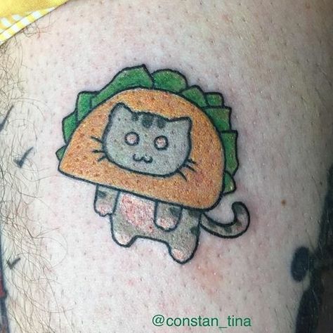 #tacocat tattoo Mexican Cat Tattoo, Tacocat Tattoo, Taco Cat Tattoo, Sara Tattoo, Taco Tattoos, Taco Cat, Black Phone Wallpaper, Black Phone, Cat Tattoo