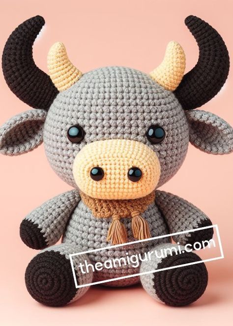 Crochet Bull Amigurumi Pattern Free Bull Crochet Pattern Free, Crochet Stuffys, Bull Crochet, Crochet Bull, Amigurumi Pattern Free, Amigurumi Cow Pattern, Crocheted Cow Pattern, Crochet Angel Pattern, Amigurumi Cow