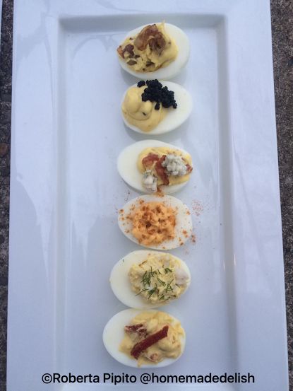 Deviled eggs are always a crowd pleaser, but did you ever think of all the different toppings you can add or mix into them? I wanted to create a flight of deviled eggs. With Easter being right ar… Egg Flight, Recipes Easter, Caramelized Shallots, Walnut Shrimp, Grilled Bruschetta, Honey Walnut, Honey Walnut Shrimp, Healthy Summer Dinners, Deviled Eggs Recipe