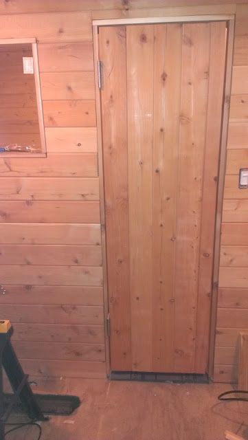 Custom Sauna, Sauna Door, Mobile Sauna, Building A Sauna, Sauna Diy, Build A Frame, Door Plan, Sauna Design, Pressure Treated Wood