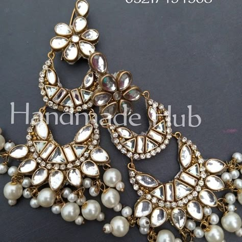 Customized Kundan handmade jewelry, for more visit my Fb page Handmade Hub Diy Kundan Earrings, Diy Kundan Jewellery, Korean Jewellery, Diy Necklace Display, Engagement Mehndi, Flower Jewelry Designs, Diy Earrings Easy, Cardboard Craft, Earrings Diy Handmade