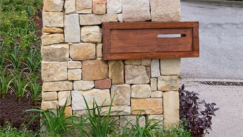 Sandstone Garden Wall Sydney Sandstone Letterbox Ideas, Rustic Letterbox, Letterbox Ideas, Sandstone Garden, Letter Box Design, Recipes For The Whole Family, Modern Hampton, Mailbox Design, Cottage Ideas