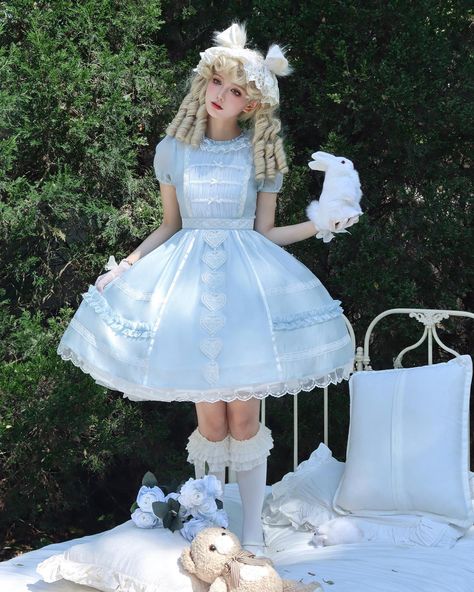 🖤💙Classic Lolita fashion dress with ruffle trim and round neck design, blue and black available. 🛍️👉Search 'WITHP-490' for blue, 'WITHP-491' for black on devilinspired.com #devilinspired #elegantdress #eglcommunity #classicdress #lolitacoord #lolitafashionstyle Bodyline Dress, Whimsical Style Outfits, Dream Daughter, Southern Belle Dress, Cinderella Cosplay, Steampunk Fashion Female, Romantic Silhouette, Gothic Skirts, Frilly Dresses