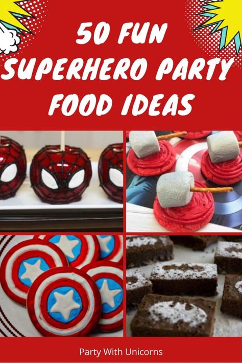 I’m not a baker or a cook, but I know one of the easiest ways to bring a theme to life at a party with the food. Whether it is with simple cupcake toppers or Superhero Food puns on simple cards, there are plenty of fun ways to dress up your snacks to match the […] Read more... Marvel Avengers Food Ideas, Superhero Dinner Ideas, Marvel Food Ideas The Avengers, Spiderman Birthday Party Foods, Superhero Snacks For School, Boys Birthday Party Food Ideas, Avengers Snacks Ideas, Marvel Party Snacks, Marvel Sleepover Ideas