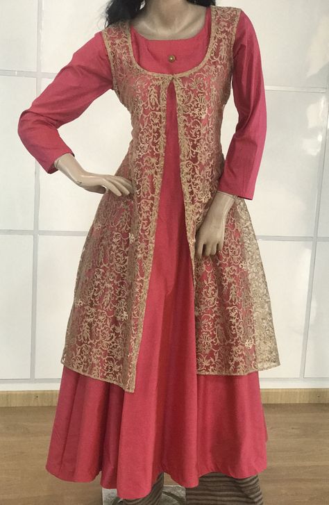 Cotton Silk Aline Gown with Golden Embroidry work Net Overcoat Aline Gown, Long Dress Design, Long Frocks, Embroidery Blouse Designs, Embroidery Blouse, Dress Design, Dress Designs, Cotton Silk, Long Coat