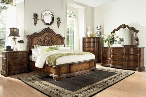 Wayfair Bedroom Furniture, Cherry Wood Bedroom Furniture, Cherry Wood Bedroom, Wayfair Bedroom, Traditional Bedroom Design, King Upholstered Bed, Wood Bedroom Furniture, Bedroom Photos, Bedroom Panel