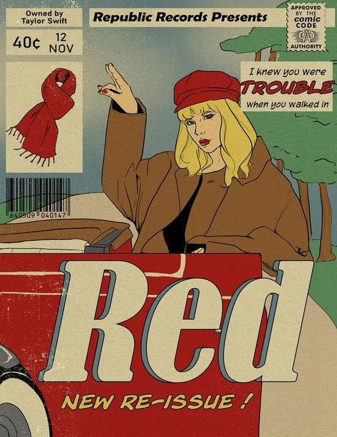 Taylor Swift Comic Art, Taylor Swift Poster Art, Red Taylors Version, Taylor Swift Art, Comic Magazine, Red Tv, Vinyl Record Collection, Taylors Version, Taylor Swift Posters