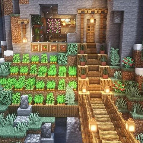 Minecraft Cliff Builds, Minecraft Allay Enclosure, Minecraft Patio Ideas, Minecraft Landscaping Ideas, Houses Minecraft, Cottagecore Minecraft, Mc Builds, Minecraft Images, Minecraft Houses Blueprints