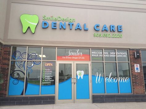 Dental Clinic Outdoor Design, Dental Clinic Exterior Design, Smile Design Dental, Interior Shop Display, Glass Sticker Design, Dental Design Interior, Dental Advertising, Pediatric Dental Office, Dental Clinic Logo