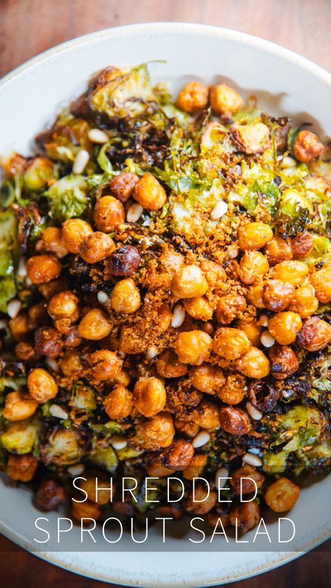 I really do love a good salad, but when the weather is this chilly, I always prefer something warming and cosy. I think this is the best of both worlds - it’s comforting and uses one of my favourite winter seasonal veg. Roasted shredded sprouts, salt & pepper chickpeas, crispy breadcrumbs & pine nuts, and a magical charred lemon dressing. There are a few components to make, yes, but all easy and all are definitely worth the work. Try it for lunch this week! CLICK THROUGH FOR THE FULL RECIPE ❤️ Shaved Brussels Sprout Salad, Roasted Salad With Chickpeas, Roasted Brussel Sprouts Recipe, Nutritious Salads, Warm Winter Salad Recipes, Roasted Brussels Sprouts Salad, Roasted Brussel Sprouts Salad, Elin Hilderbrand Recipes, Recipes With Sprouts