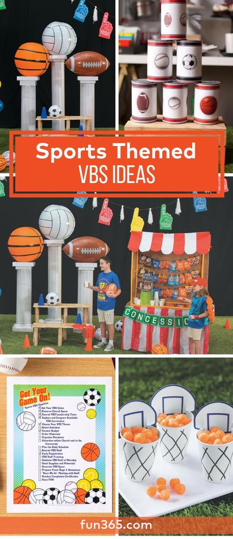 Everybody is on God's team with this VBS theme. A concession stand snack table, foam finger garland and dirt pudding soccer field make this theme amazing. Get started with planning with our sports themed checklist. Vbs Olympics Theme, Vbs Sports Theme, Sports Day Theme Ideas, Game Vbs, Sports Vbs, Vbs Olympics, Sunday School Snacks, God's Army, School Sports Theme