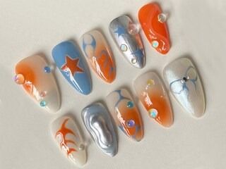 SevenNailsOffical - Etsy Vietnam Nails Orange And Blue, Trendy Manicure, Chrome Designs, Nails Orange, Nail Art Studio, Perfect Manicure, Nails Today, Paws And Claws, Funky Nails