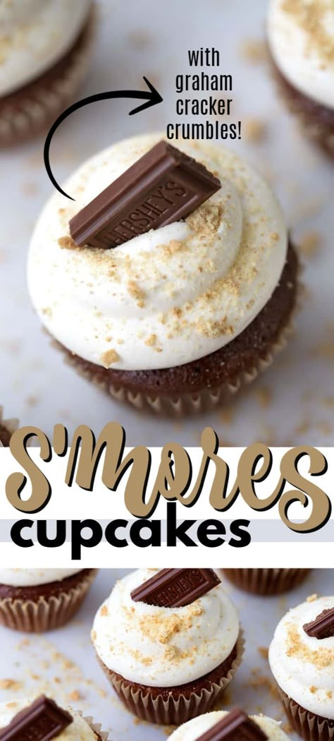 Chocolate Smores Cupcakes, Cupcake Recipes Smores, Summer Wedding Cupcake Flavors, Fun Chocolate Cupcakes, Smore Cupcakes Easy, S’mores Cupcakes Easy, S'more Cupcakes, End Of Summer Cupcakes, S’mores Cupcakes Recipe