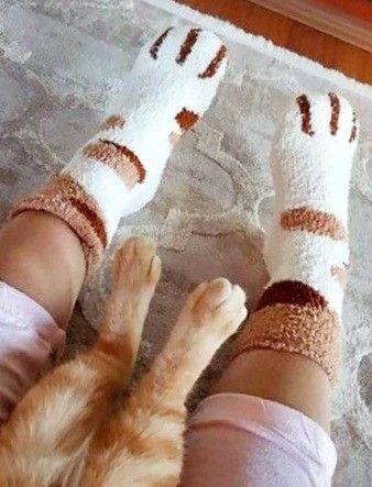 Sleep Floor, Cat Paw Socks, Paw Socks, Paws Socks, Hair References, Fluffy Socks, Crochet Cow, Cat Socks, Paws And Claws