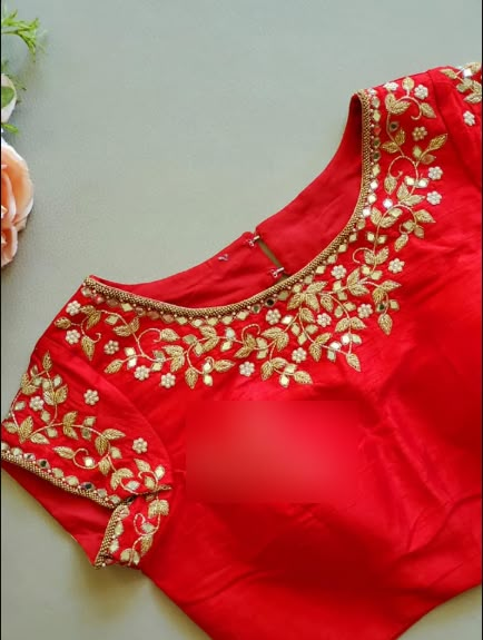 Boat Neck Embroidery Designs For Blouse, Boat Neck Blouse Designs Maggam Work, Maggam Work Boat Neck Blouses, Boatneck Maggam Work Blouse Designs, Boat Neck Maggam Work Blouses, Boat Neck Aari Work Designs, Blouse Designs For Pattu Sarees, Cold Shoulder Blouse Designs, Sleeves Blouse Designs