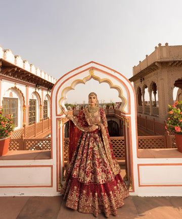 Bridal Wedding Dress in Red Lehenga and Frock Style is a traditional masterpiece adorned with Goldwork and intricate designs. Custom sizes. Fast shipping. Red Bridal Dress, Latest Bridal Lehenga, Desi Wedding Dresses, Frock Style, Indian Bride Outfits, Indian Bridal Lehenga, Bridal Lehenga Red, Red Lehenga, Bridal Dress Fashion