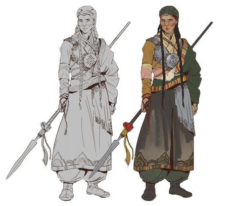 Tibetan Warrior, Flat Shading, Concept Art Character, Warrior Girl, Fantasy Inspiration, Character Design References, Traditional Clothing, Character Creation, Fantasy Clothing