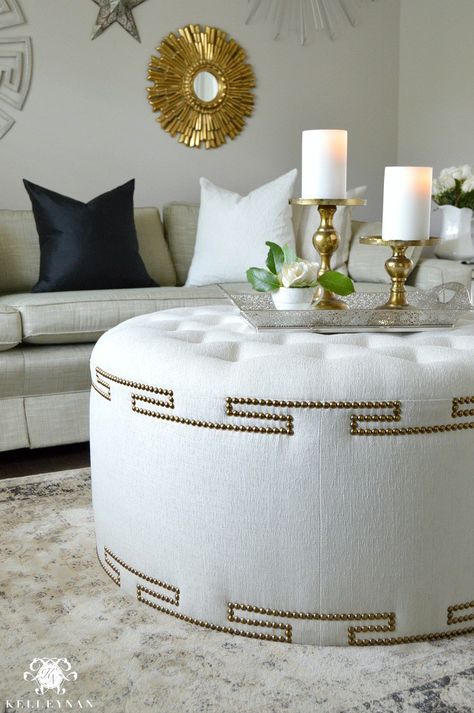 Tire Furniture, Ottoman Decor, Formal Living Room, Furniture Upholstery, Formal Living Rooms, Formal Living, Nailhead Trim, Living Room Inspiration, Home Decor Furniture